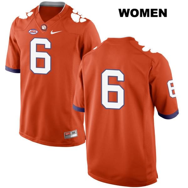 Women's Clemson Tigers #6 Mike Jones Jr. Stitched Orange Authentic Style 2 Nike No Name NCAA College Football Jersey TKK0146XD